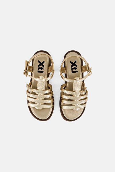 XTI Kids Girl Adjustable Buckle Closure Sandals, Gold
