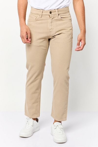 CELIO Men Relax Fit Plain Non-Stretchable Denim, Khaki