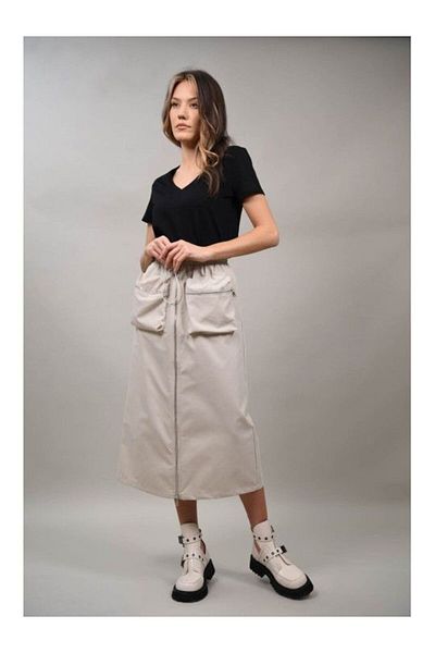 LUMİNA Positano Ivory Zippered Skirt with Patch Pockets S-m