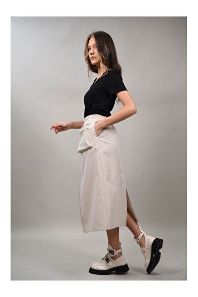 LUMİNA POSITANO ZIPPER SKIRT WITH APPLIQUE POCKETS Ivory S-M