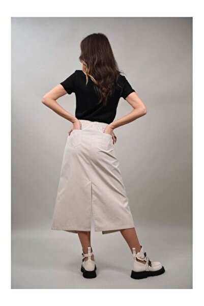 LUMİNA POSITANO ZIPPER SKIRT WITH APPLIQUE POCKETS Ivory S-M