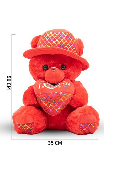 rexa Teddy Bear with Hat – 50 cm x 35 cm Plush Toy Holding “I ❤️ YOU” Heart