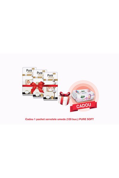 Pure Baby Set Of 3 Diapers No. 5, 120 Pcs, With 1 Wet Wipe, 120 Pcs