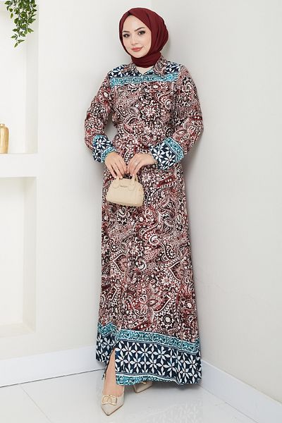 InStyle Colorful Authentic Pattern Red Viscose Dress