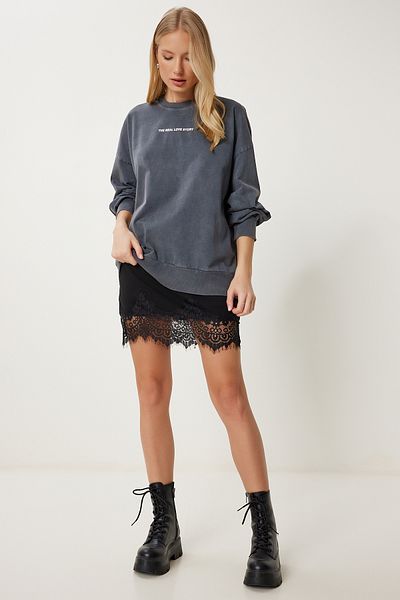 Lovelyİstanbul Fusta mini țesută cu dantelă NEGRU LCR0081