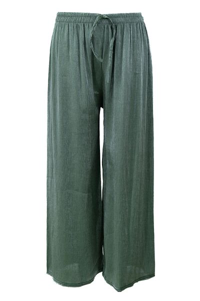 Oppland Women's Trousers Silvery Shiny Lace-Up Viscose Fabric Elastic Waist Wide Leg Jumbo Relaxed Cut