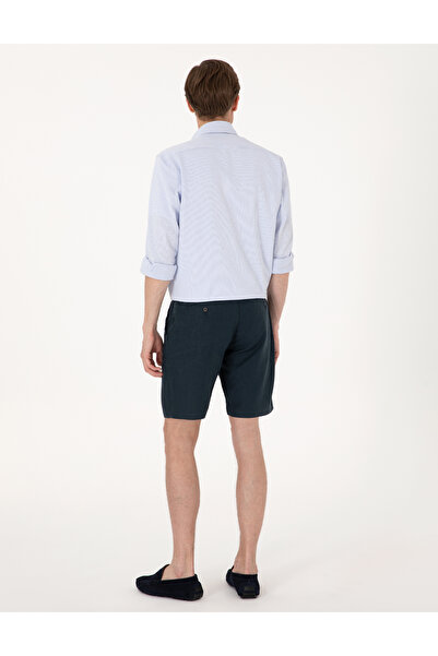 Pierre Cardin Lacivert Slim Fit %100 Keten Beli Lastikli Bağcıklı Dokuma Şort 50301780-VR033