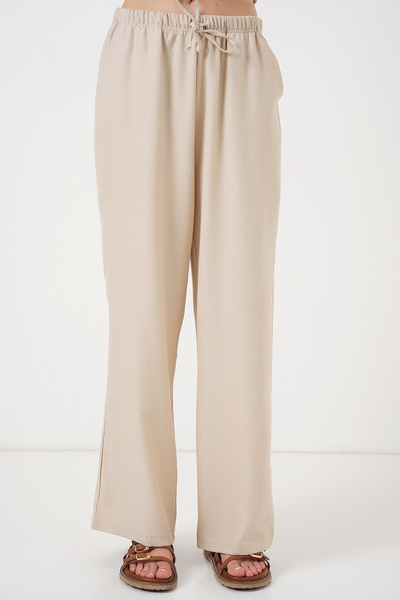 Bigdart Kadın Geniş Paça Keten Pantolon 6735 - Krem