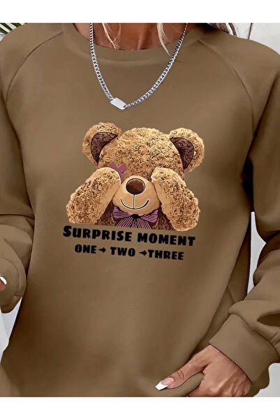 Bijuterria Women's long sleeve crew neck bear pattern viscose two thread blouse