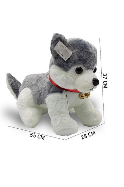 rexa Siberian Husky Plush Toy with Bells – Grey & White | 55 x 28 x 37 cm Soft Dog Stuffed Animal