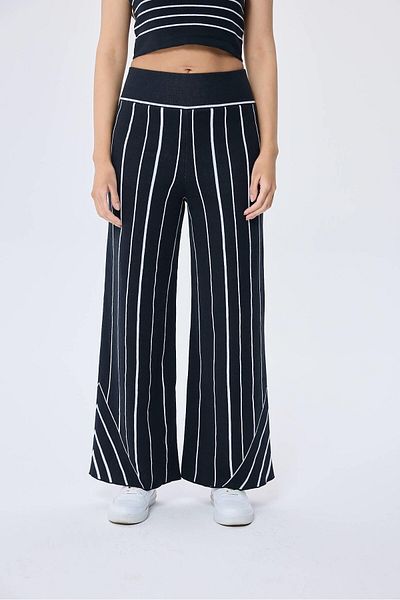 Peraluna Finley Vertical Striped Cotton Summer Women's Knitwear Trousers - Black-White Striped