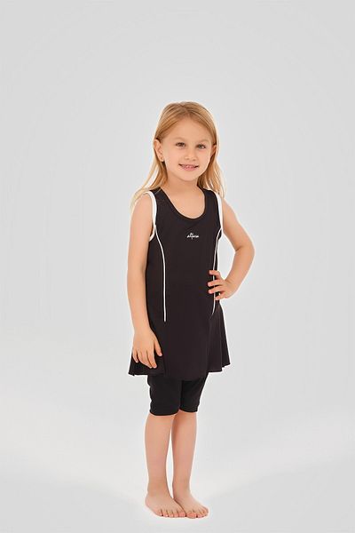 ALFASA Tennis Print Decorated Zero Sleeve Shorts Leggings Girl's Swimsuit 24105 Black