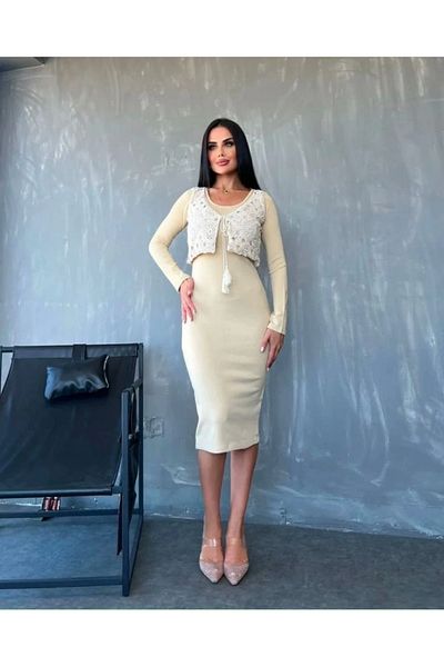 Ramby Rochie de damă cu decolteu și vestă cu detaliu din dantelă Guipure Produs de oportunitate Costum dublu