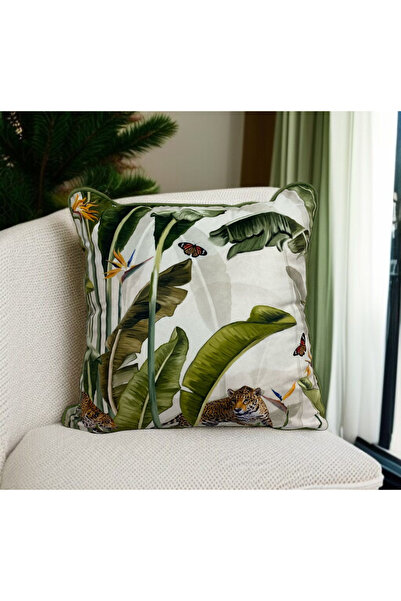 ASDİVA غطاء وسادة مزخرف بنمط نبات الغابة مقاس 45 × 45 سم |   طباعة رقمية كريم...