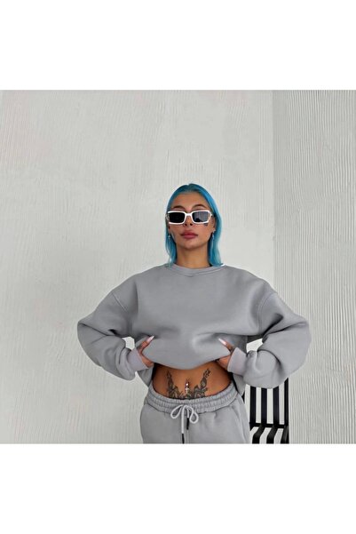 ARONA Winter Crew Neck Three Thread Basic Weathirt Gray