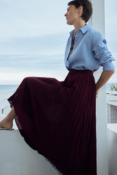 Suud Collection Burgundy Donette Pleated Skirt