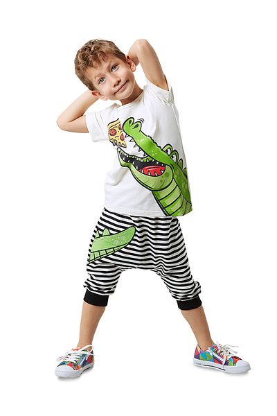 Denokids Pizza Crocodile Boy T-shirt Capri Shorts Σετ