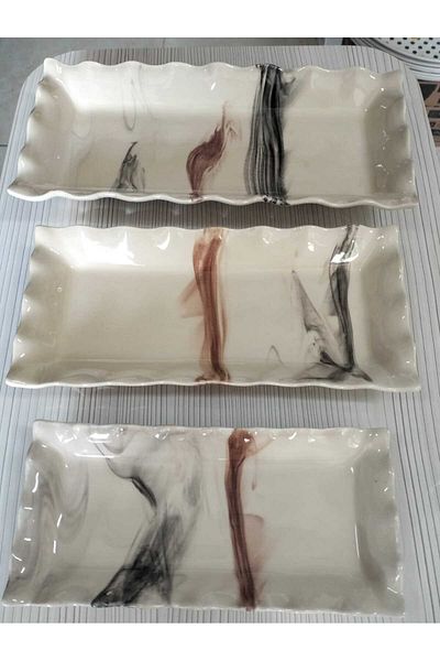 kurt41 Set of 3 Ceramic Boat Service Presentation Plates