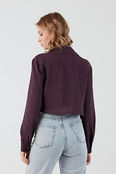 Fulla Moda Knotted Front Pocket Crop Shirt