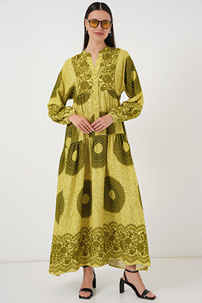 Bigdart 2423 Authentic Patterned Hijab Dress - Oil Green 2
