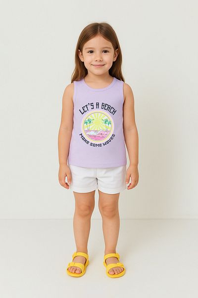 Fulla Moda 100% Cotton Sunset Printed Girl's Sleeveless T-Shirt