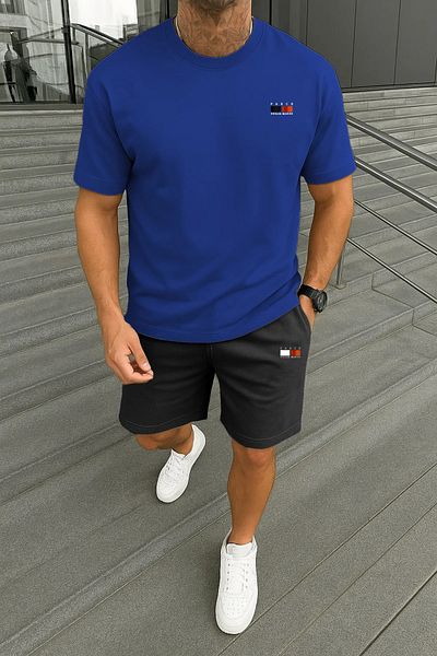 Boi Férfi Minimal Paris Dream Maker póló rövidnadrággal - fehér fekete rövidnadrág póló alsó felső szett Crew nyakú