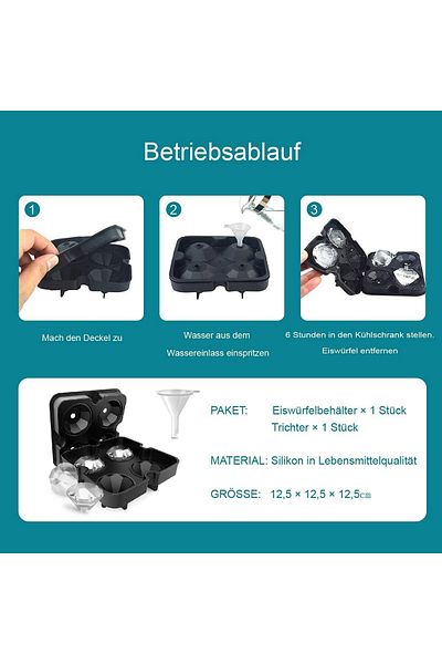 Saicoos Set of 2 Saicoos ice cube trays, silicone, black, diamond shape, 12.5 x 12.5 cm