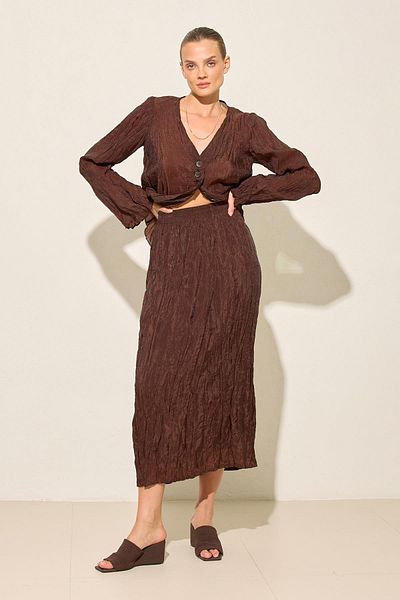 Setre Bitter-Brown V-Neck Relaxed Cut Full Fit Long Sleeve Blouse