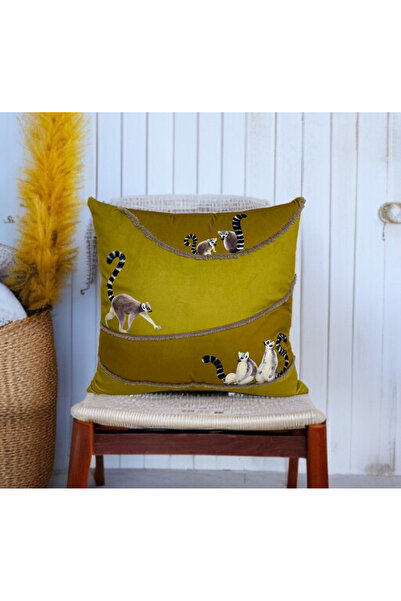 ASDİVA Husă decorativă pentru pernă cu model de maimuță cu linii brodate 45x45