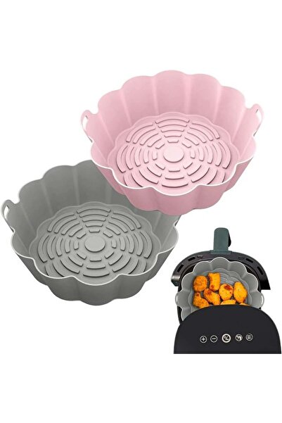 Kesasohe Set de 2 vase pentru friteuza cu aer Kesasohe, silicon, gri/roz, 20 ...