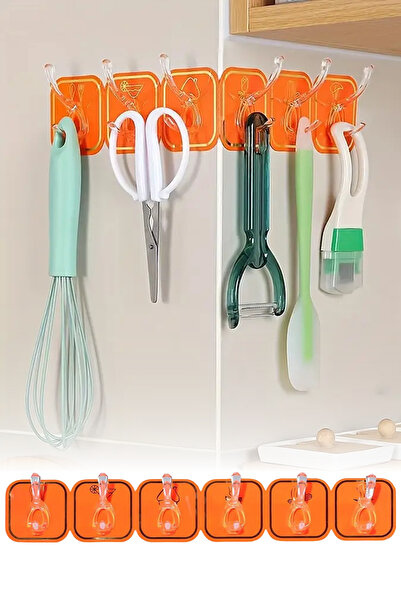 omilife Suport de perete colorat cu 6 cârlige autoadezive Soluție practică pentru baie și bucătărie