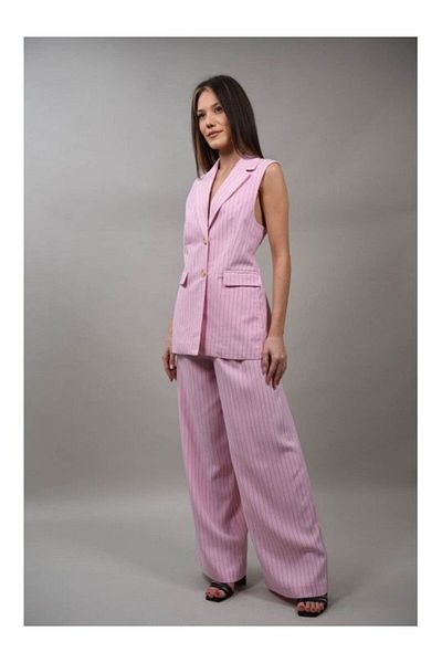 LUMİNA Venezia Cut Out Striped Suit Vest M Pink