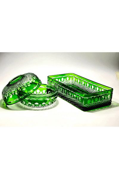 Kristal Market Handmade Crystal Baton Decorative Bowl Tableware Decorative Presentation Set of 2