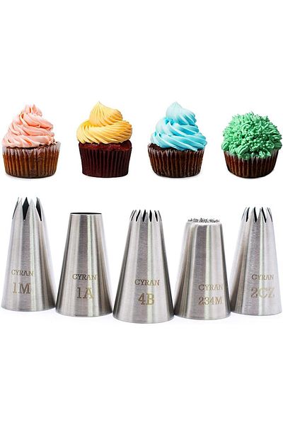 CYRAN Set of 5 CYRAN cake decorating nozzles, stainless steel, silver, 38-47 mm