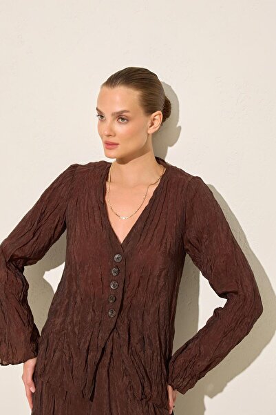 Setre Μακρυμάνικη μπλούζα με λαιμόκοψη V με καφέ καφέ