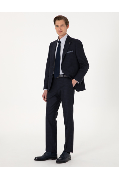 Pierre Cardin Lacivert Slim Fit %100 Yün Ekose Takım Elbise 50311236-VR033