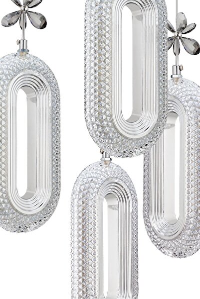 İstanbul Avize Led Alfa 4'lü Gümüş Kumandalı 3 Renk Ledli Kristal Taşlı Modern Led Avize