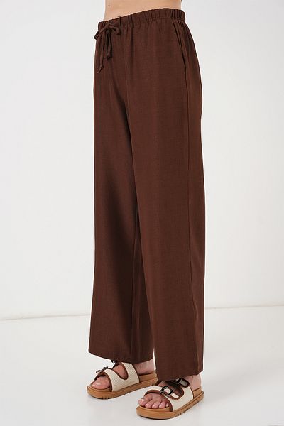 Bigdart Pantaloni de damă din in cu picioare largi 6735 - maro