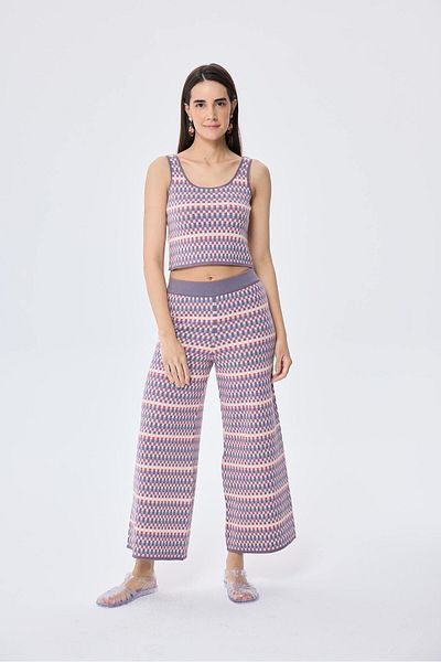 Peraluna Illusion, Jacquard Organic Cotton Women's Seasonal Knitwear Trousers - Multi / Lila