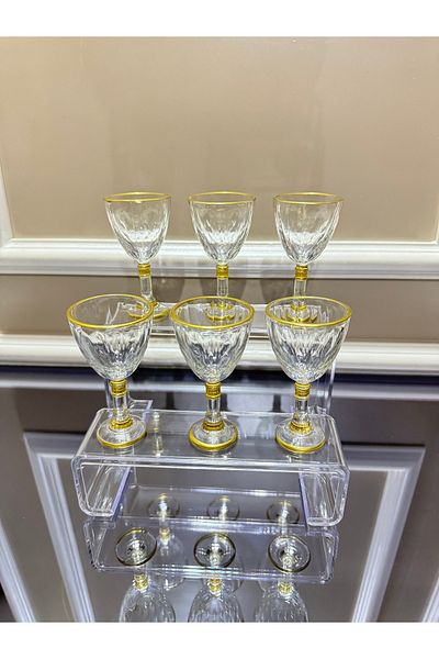 EVRA Gold Gilded Footed Crystal 6-Piece Coffee Side Water Glasses