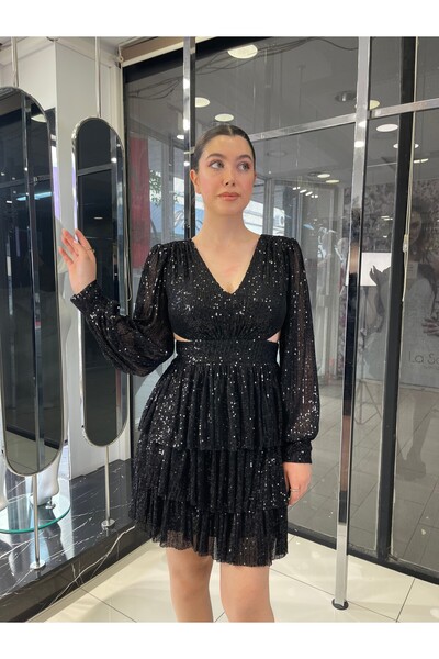 fevzuss SİYAH KISA FIRFIRLI PUL PAYET ABİYE