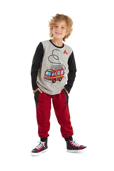Denokids Langarm-T-Shirt- und Hosen-Set für Jungen - Feuerwehr
