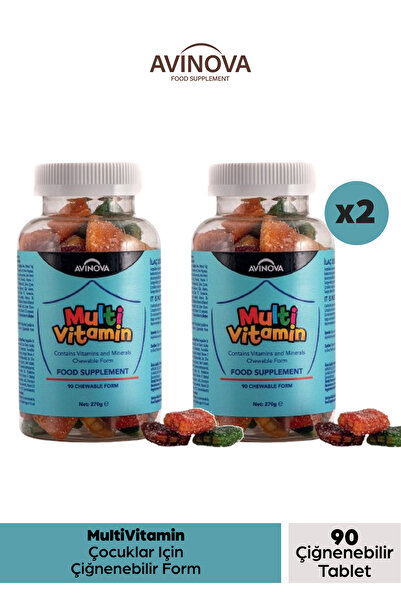 AVİNOVA Multivitamin Çocuklar İçin Çiğnenebilir Form C, D3, B Vitaminleri, Çinko Ve Aromalı 2'li Paket