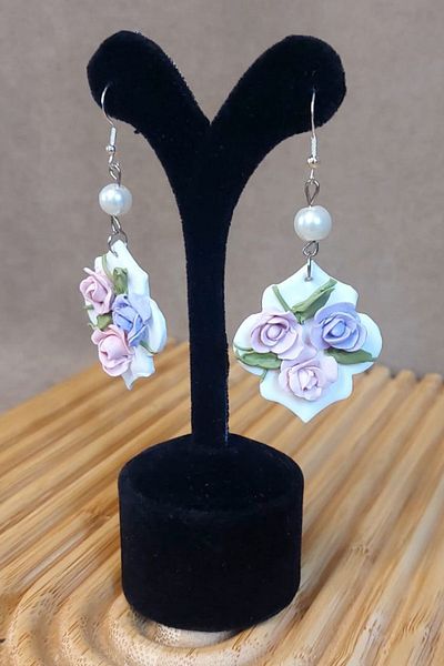 Uretti - Hatice 4962 4514 Handmade Polymer Clay Pink Rose Spring Earring
