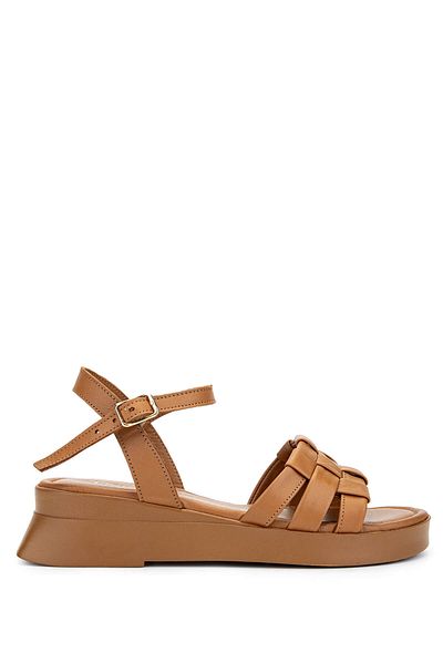 Tamer Tanca Women's Genuine Leather Tan Flat Sandals