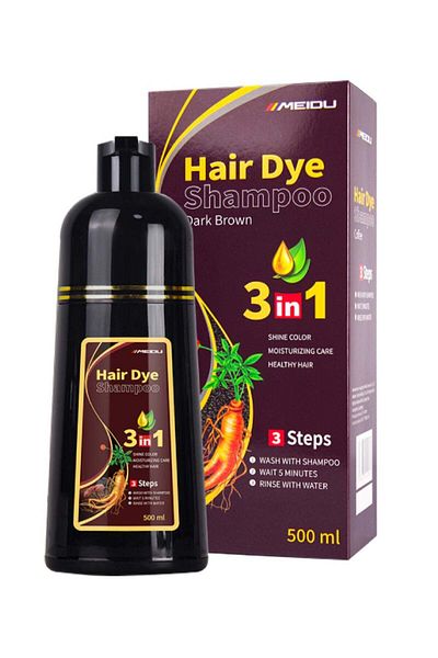 MEIDU 500ml Hair Dye Shampoo Dark Brown for Grey Hair 3 in 1 Hair Color Shampoo for Women and Men