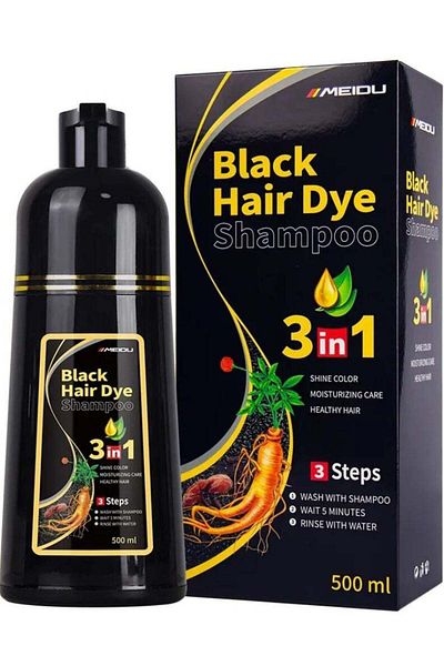 MEIDU 500ml Black Hair Dye Shampoo for Grey Hair