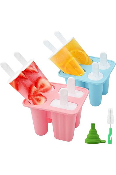 Philorn Set de 2 forme pentru înghețată Philorn cu pâlnie și pensulă, silicon, roz/albastru, 10 x 12 x 9 cm