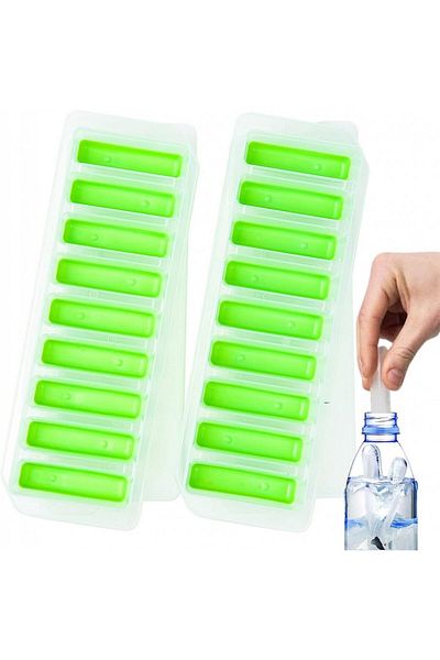 Crethink Set of 2 Crethink ice cube trays with lids, silicone/plastic, white/green, 26.5 x 9 x 1 cm