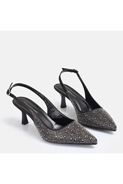 37Numara BÜYÜK NUAMARA STİLETTO ARKA AÇIK ABİYE 41-42-43-44-SİYAH GÜMÜŞ TAŞ